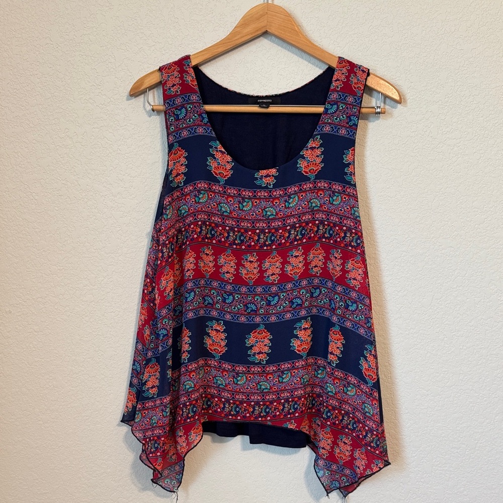 Espresso Navy and Red Printed Sleeveless Tank